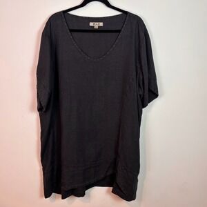 Flax Womens 100% Linen Black Tunic Top SZ 2G/22-24 Lagenlook Boho Art Oversized